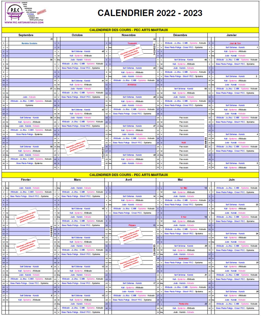 Calendrier 2022 2023
