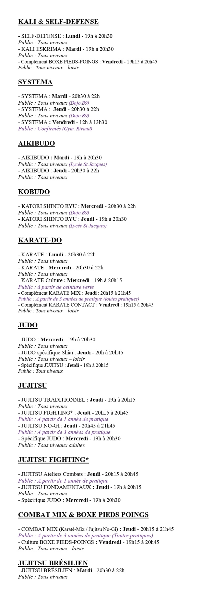 Horaires 2023 2024